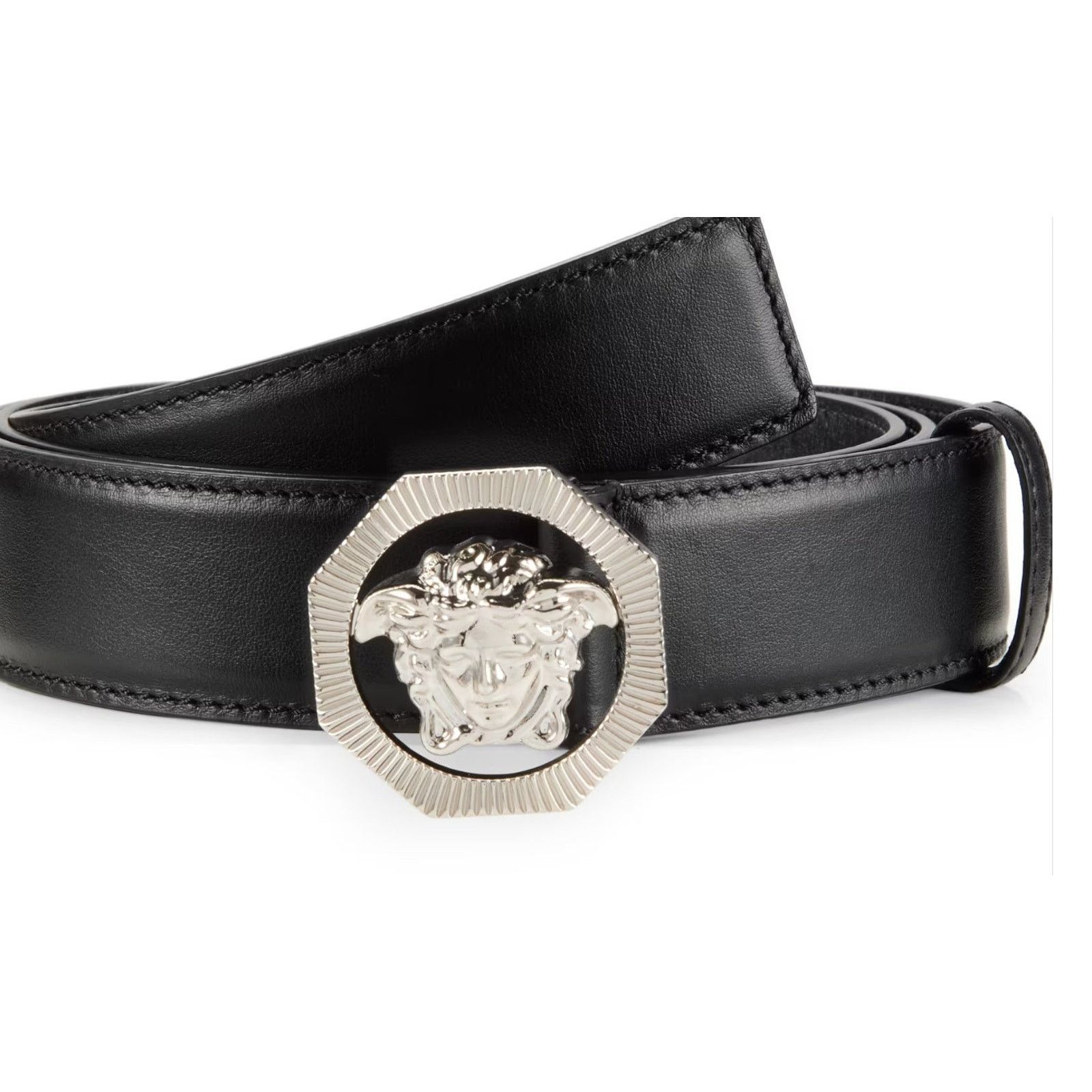 Versace $895 NWT Versace Black Medusa Logo Leather Belt 120(42) Size 42 - 8 Thumbnail