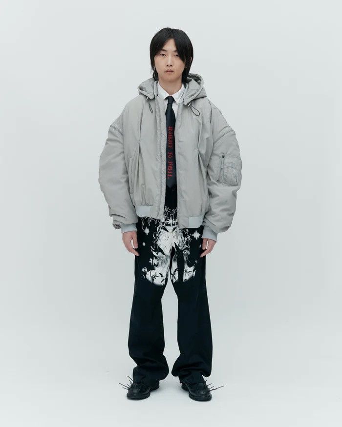 image of Kusikohc Eyelet Embroidery Bomber in Grey, Men's (Size XS)
