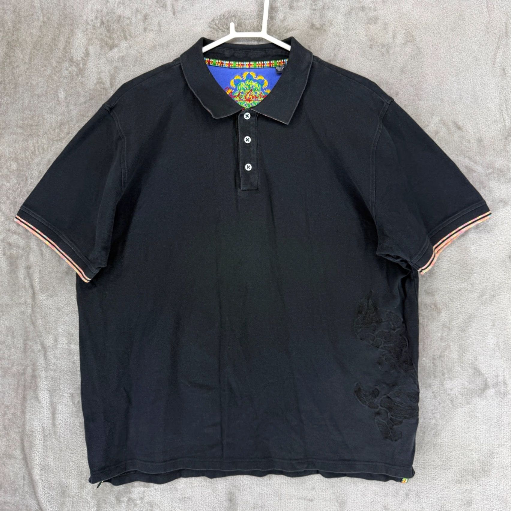Robert Graham Robert Graham Mens Black Short Sleeve Polo Shirt Tonal Floral Embroidery 2XL Size US XXL / EU 58 / 5 - 2 Thumbnail