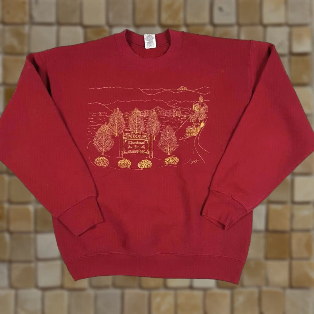 Fruit Of The Loom Vintage 90s Christmas Tree Size Medium Red Crewneck Pullover Holiday Sweatshirt Size US M / EU 48-50 / 2 - 1 Thumbnail