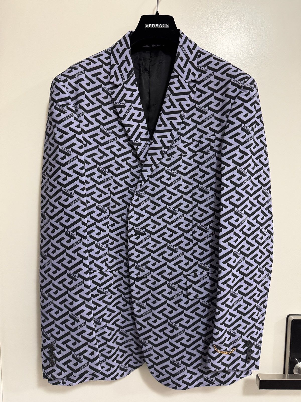 Versace Monogram Greca Jacquard Wool Suit – Blazer 50 + Pants 48 Size 40R - 19 Thumbnail