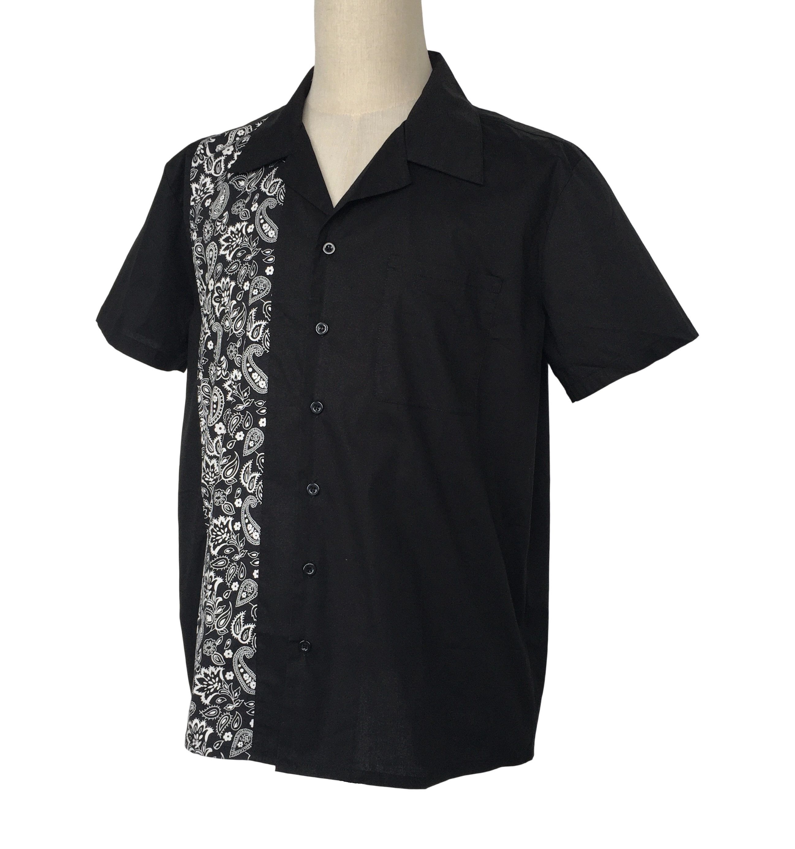 Other Retro Casual Men Shirts Cotton Black + paisley pattern Size US XXL / EU 58 / 5 - 3 Thumbnail