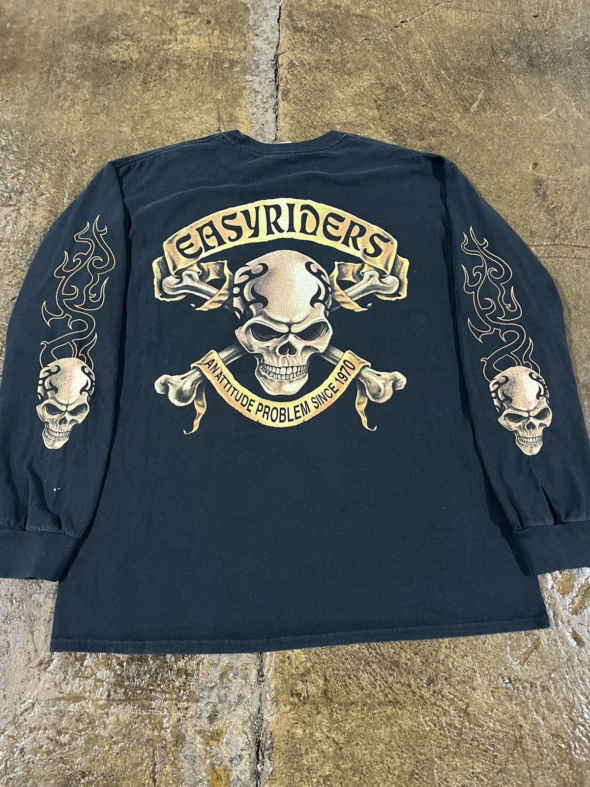 Harley Davidson × JNCO × Vintage CRAZY Y2K EASYRIDERS FLAME SKULL LONGSLEEVE LOGO BIKER TEE Size US M / EU 48-50 / 2 - 3 Thumbnail