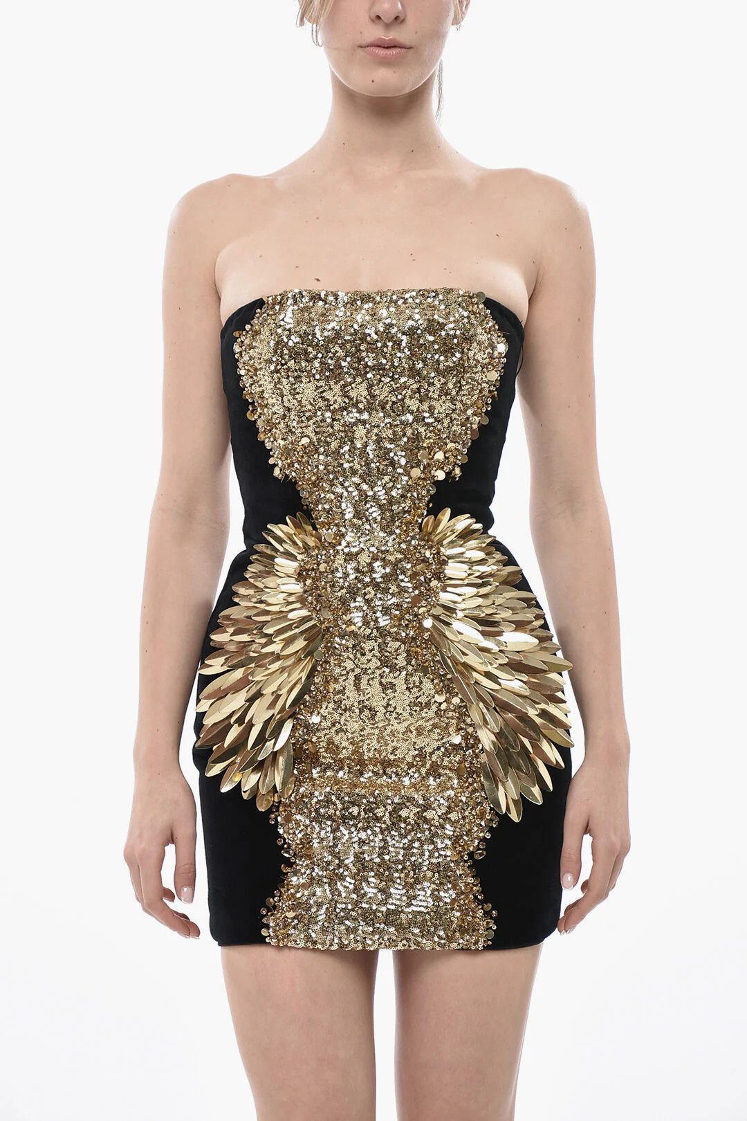 Balmain og1mm0326 Velour Mini Dress in Black/Gold Size XS / US 0-2 / IT 36-38 - 4 Thumbnail