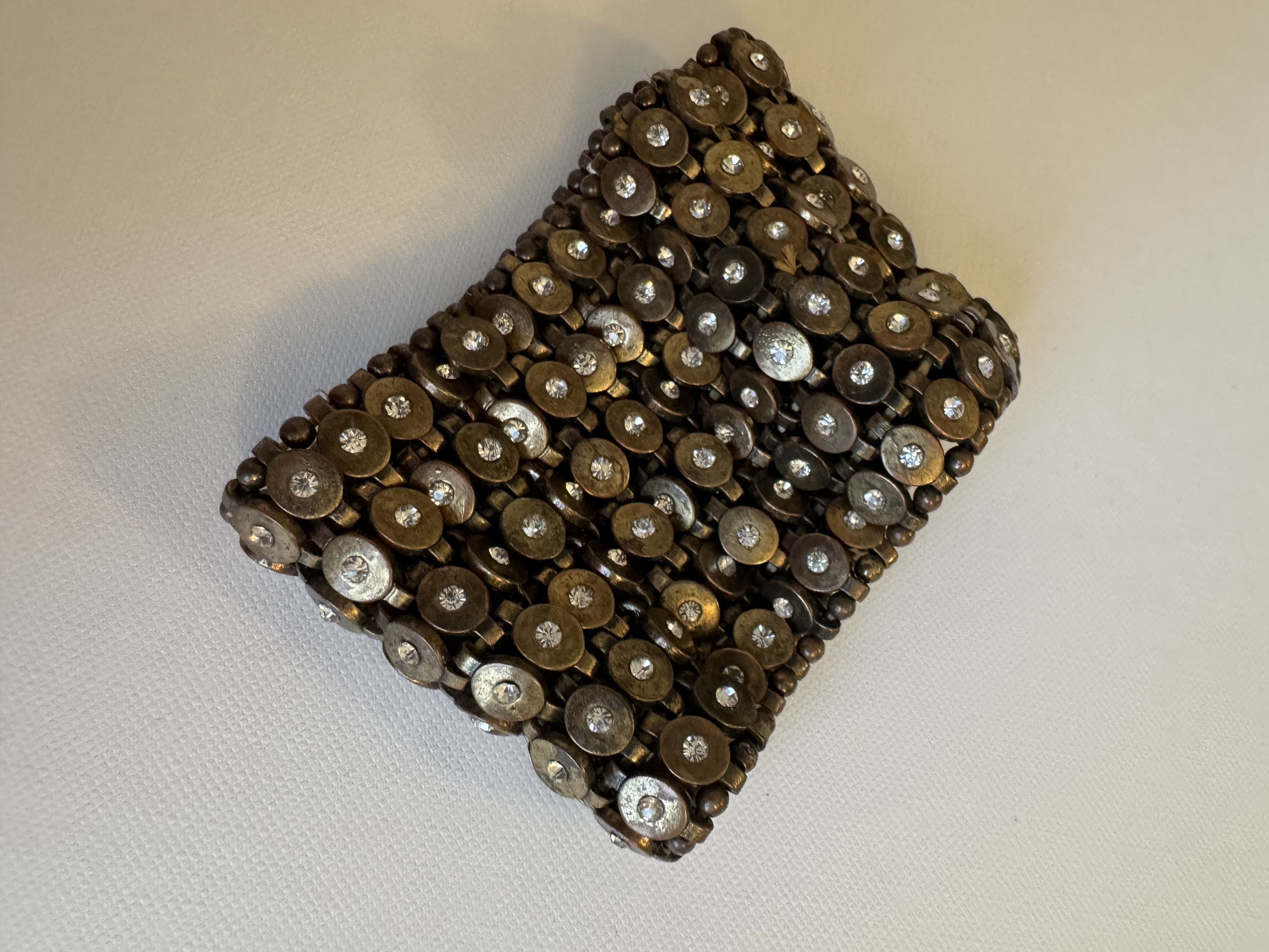 Vintage Stretch Cuff Bracelet Metal Crystal
