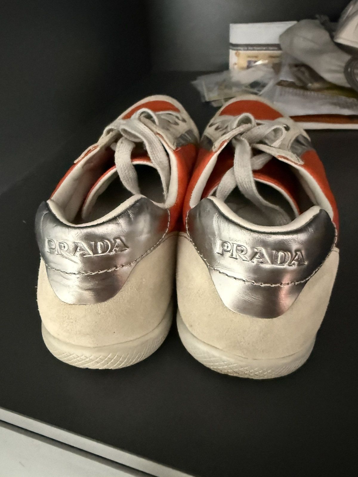 Prada Prada Sneakers Orange / Grey Suede – Vintage Designer Size US 9 / EU 42 - 4 Thumbnail