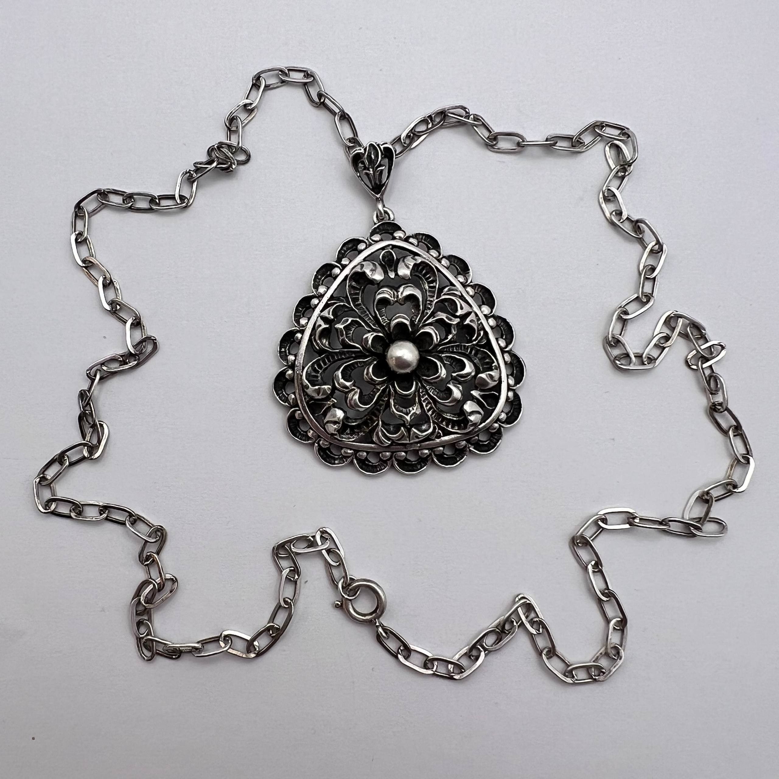 Vintage Vintage German 835 Silver Filigree Pendant with Chain 21.2g Size ONE SIZE - 2 Thumbnail