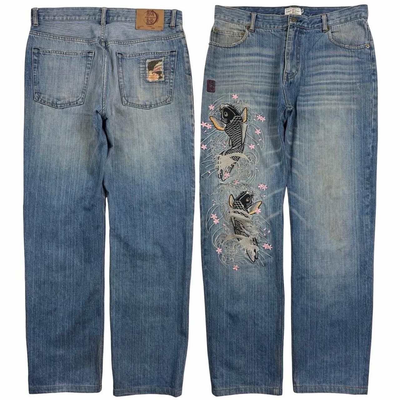 Karakuri Tamashii Karakuri Tamashii Embroidered Koi Japanese Jeans - Waist: 33 Size US 33 - 1 Thumbnail