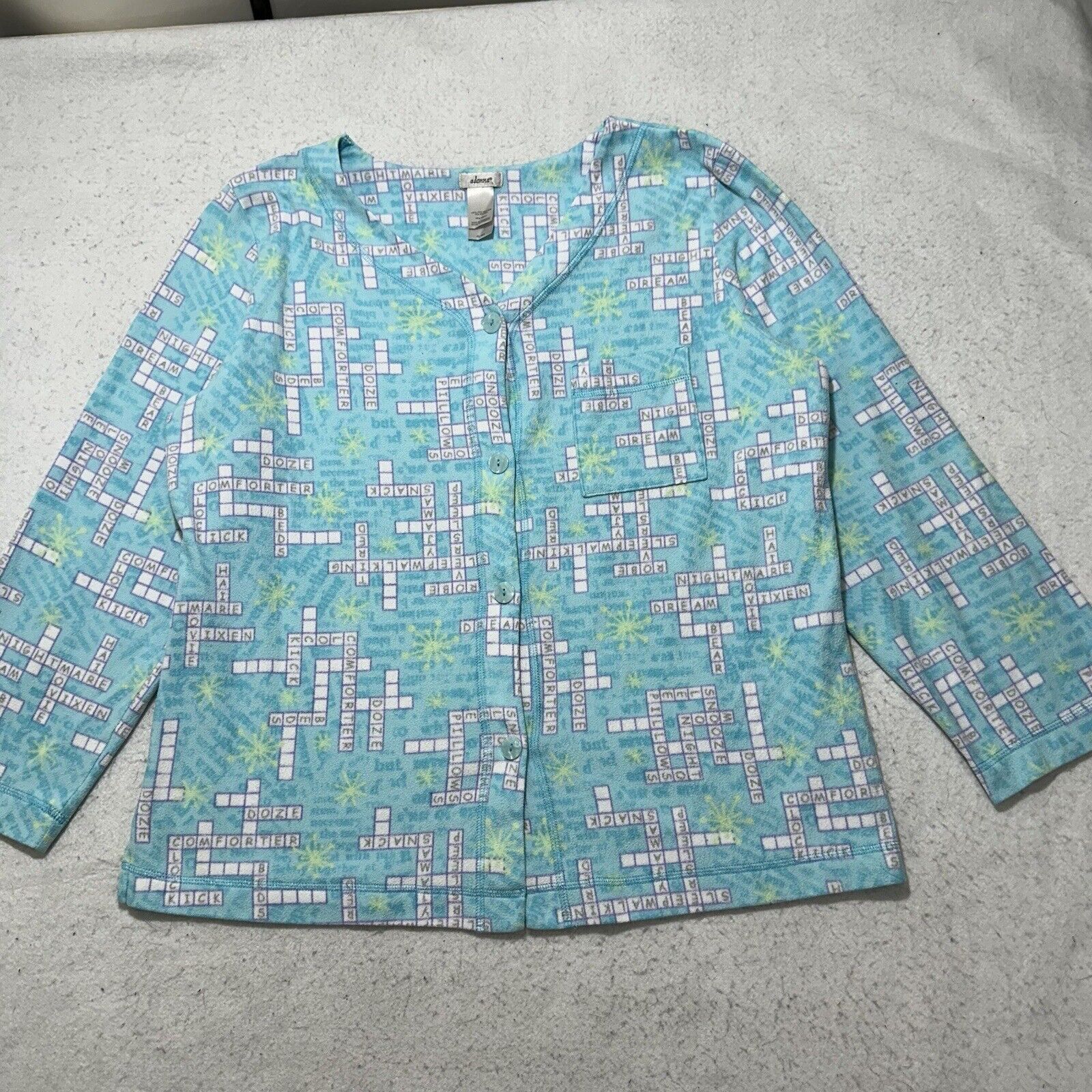 Other Adonna XL Button Down Fleece Shirt Crossword Puzzle Top Blue Size XL / US 12-14 / IT 48-50 - 1 Thumbnail