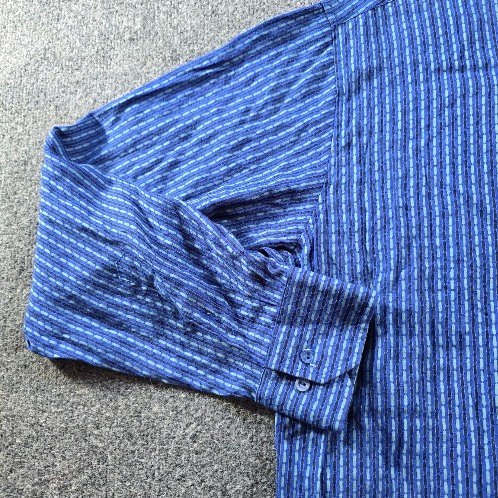 BUGATCHI VINTAGE Bugatchi Uomo Shirt Mens Large Blue Striped Textured Long Sleeve Career Casual Size US L / EU 52-54 / 3 - 4 Thumbnail