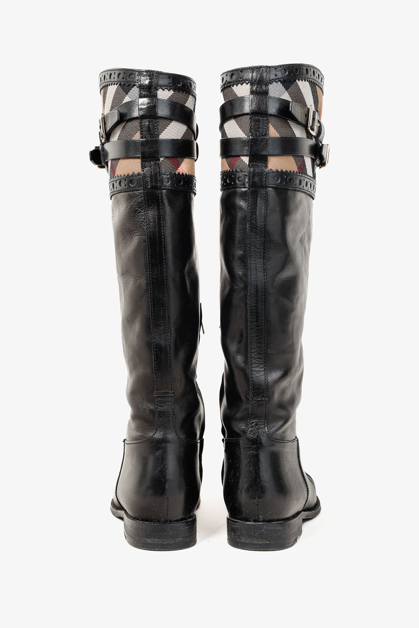 Burberry Burberry Carington Black Check Leather Riding Boots Size US 7 / IT 37 - 3 Thumbnail