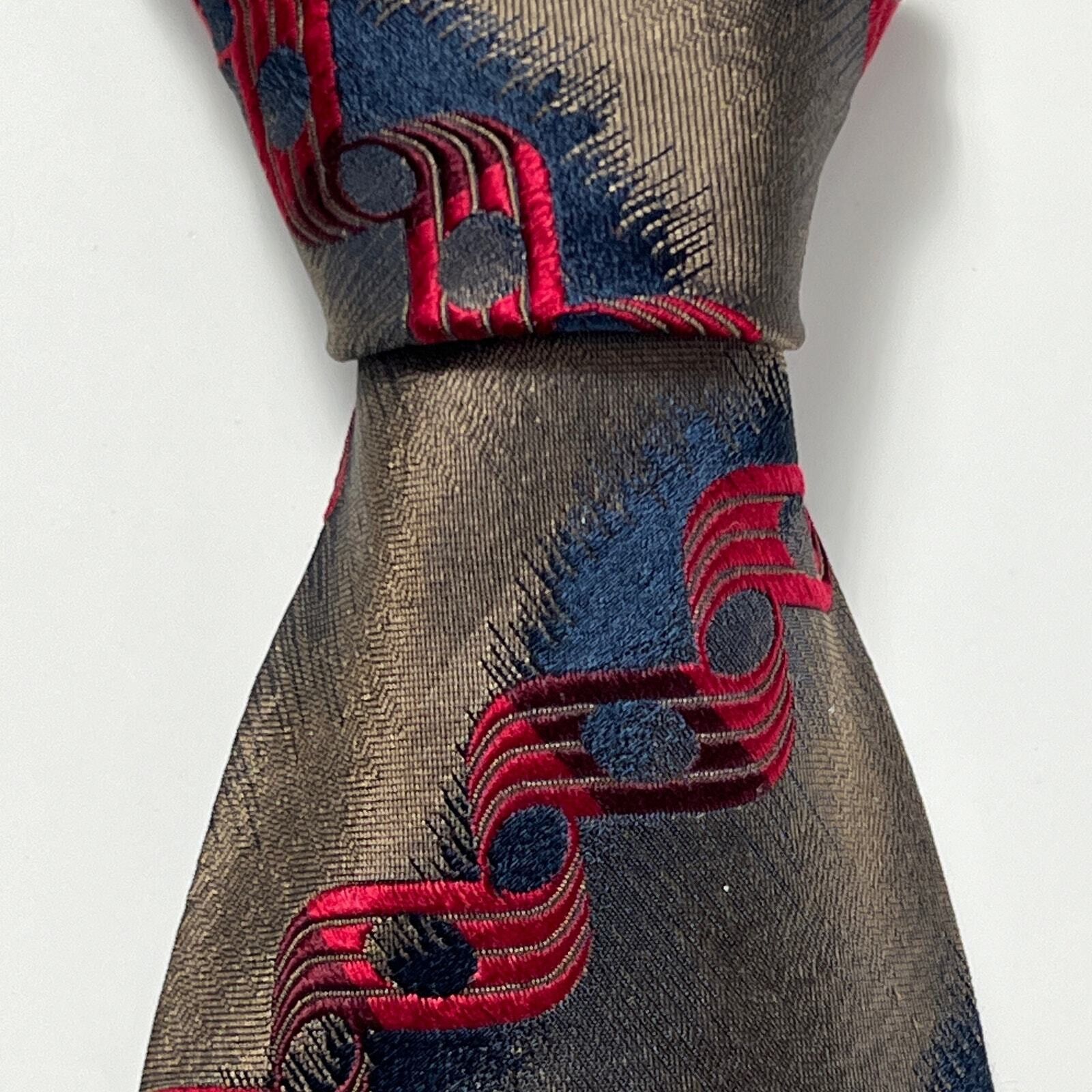 Hugo Boss Hugo Boss Men's Brown Red 100% Silk Striped Woven Neck tie Size ONE SIZE - 4 Thumbnail