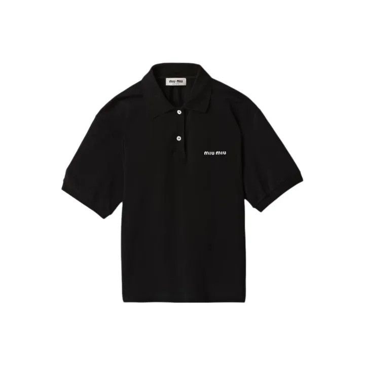Miu Miu Miu Miu Black Logo Embroidered Polo Shirt 0079 Size XS / US 0-2 / IT 36-38 - 1 Thumbnail