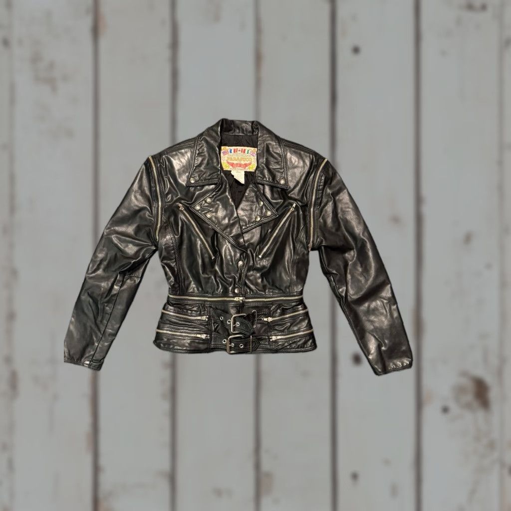 Parasuco VINTAGE Parasuco Leather Jacket Women's Black Moto Retro Jacket Short Classic Size L Size L / US 10 / IT 46 - 1 Thumbnail