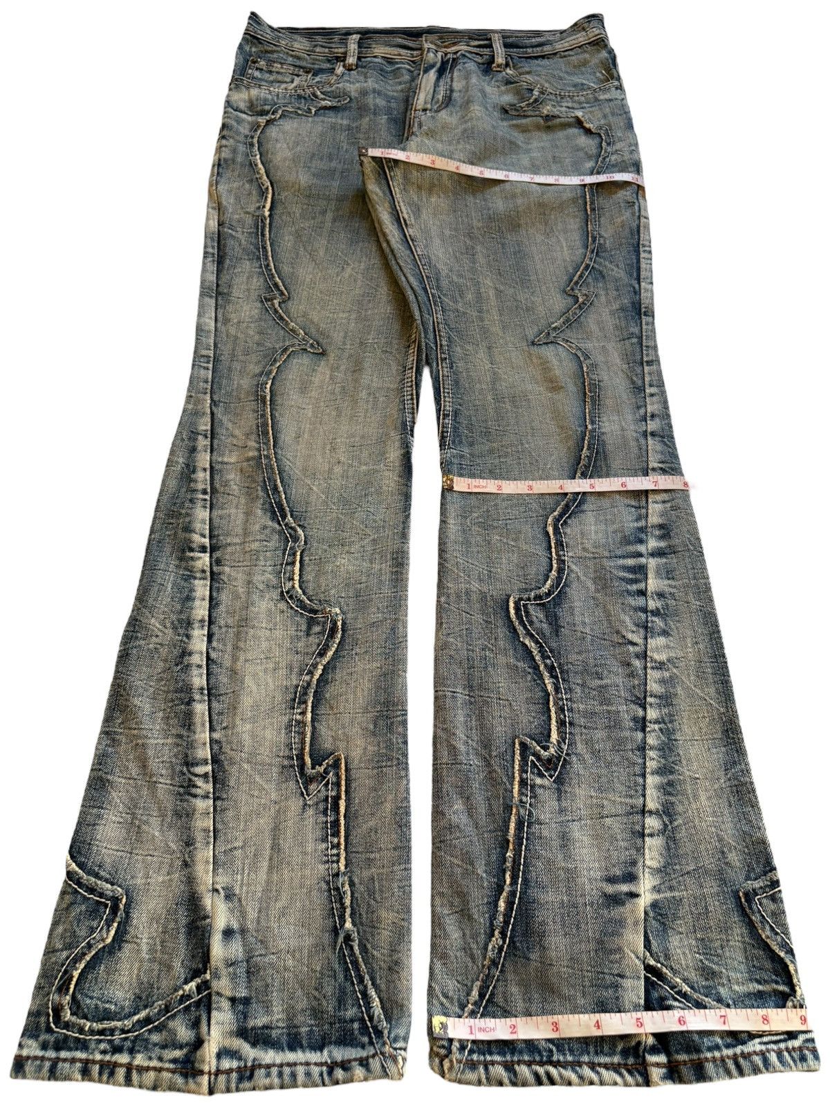 semanticdesign Vintage Semantic Design Flame Style Spiral Leg Flare Jeans Size US 32 / EU 48 - 15 Thumbnail