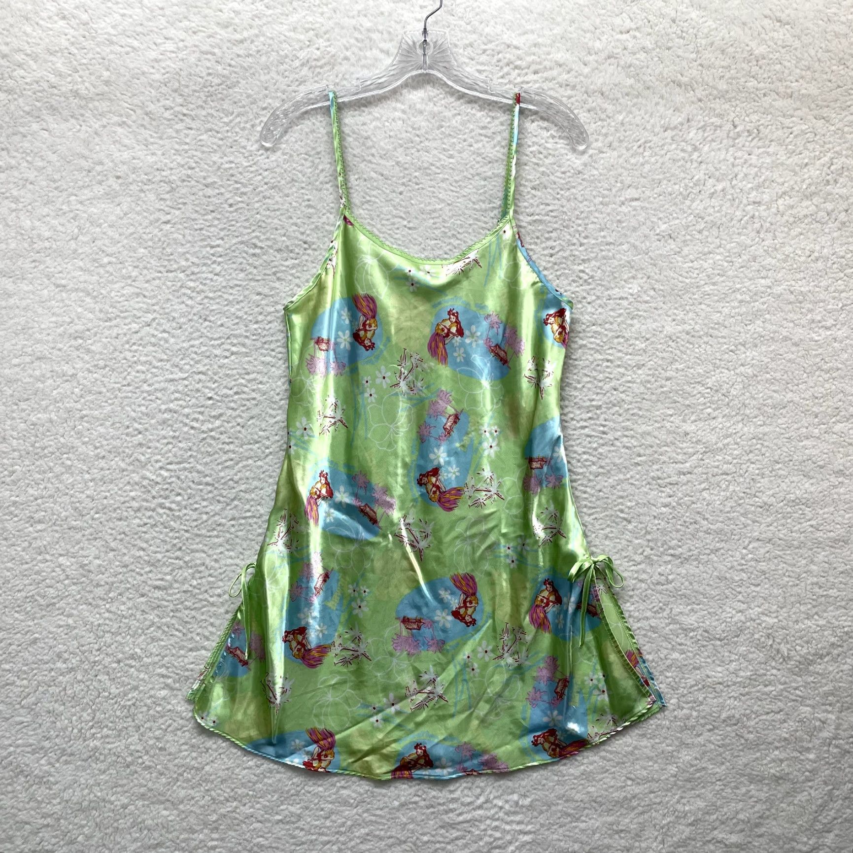 Vintage VINTAGE Y2K Slip Dress Medium Green Floral Satin Hawaiian Hoola Coconut Girl Mens Size M / US 6-8 / IT 42-44 - 2 Thumbnail
