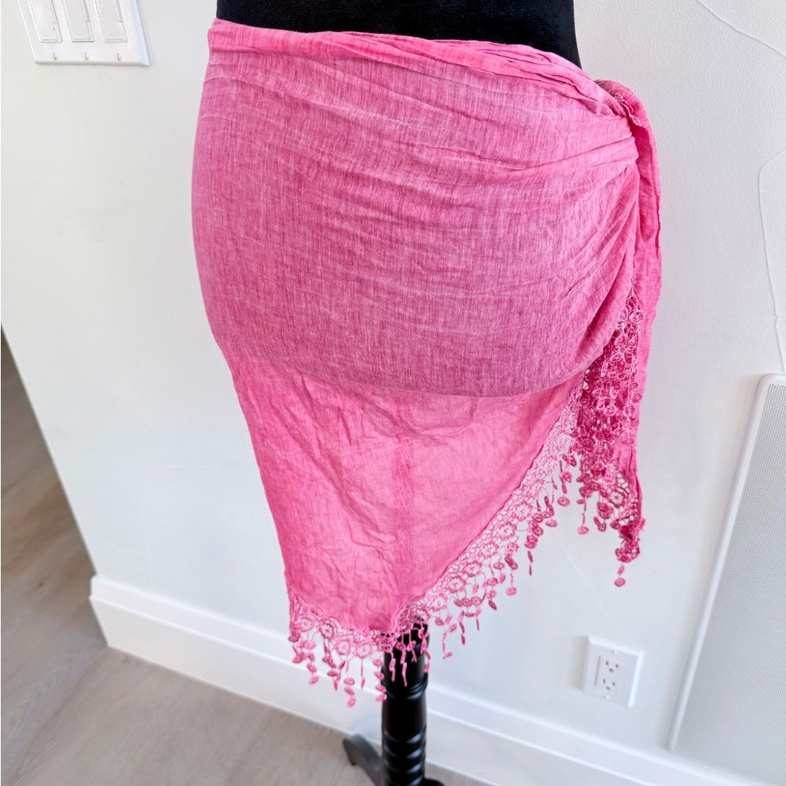 Other Pink Y2K Scarf Wrap with Beaded Fringe Beach Vacation Size ONE SIZE - 5 Thumbnail