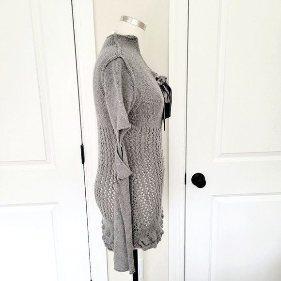 TWINSET Simona Barbieri Open-Knit Ruffle Hem Tie-Neck Sweater Gift Size S / US 4 / IT 40 - 5 Thumbnail