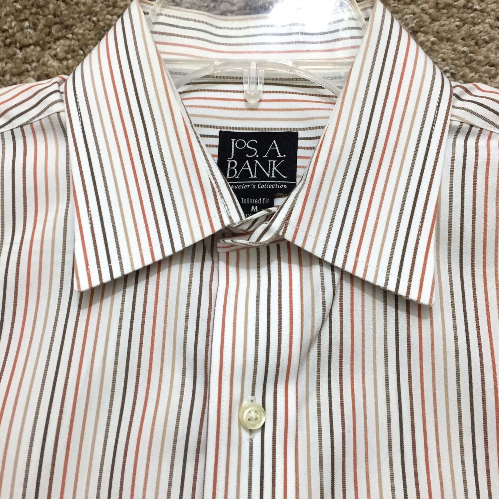 Jos. A. Bank Jos. A. Bank Shirt Mens Medium White Orange Striped Long Sleeve Button Up Size US M / EU 48-50 / 2 - 2 Thumbnail
