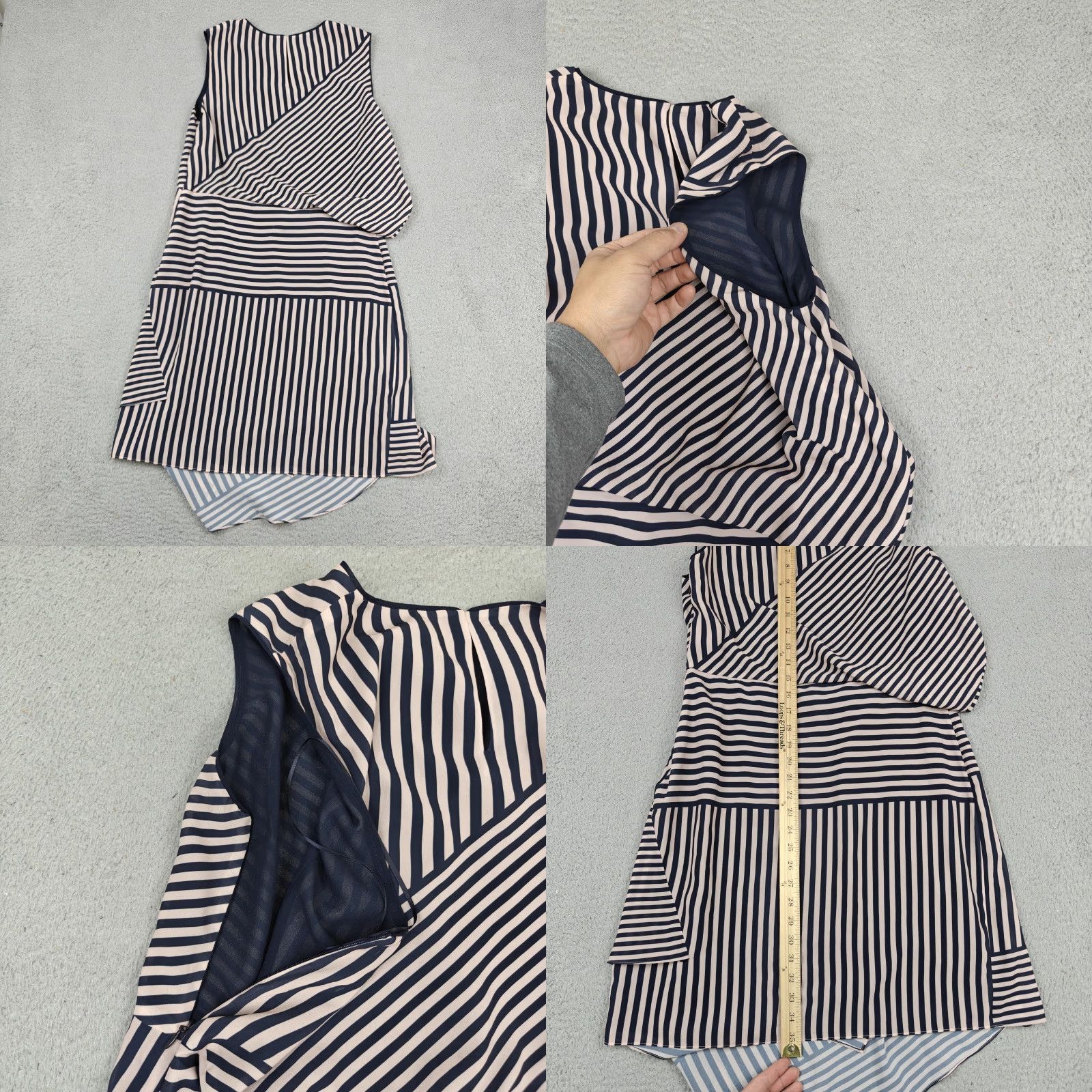Reiss Reiss Dress Womens 10 Blue Sienna Striped Asymmetric Layered Sheath Knee Length Size L / US 10 / IT 46 - 8 Thumbnail