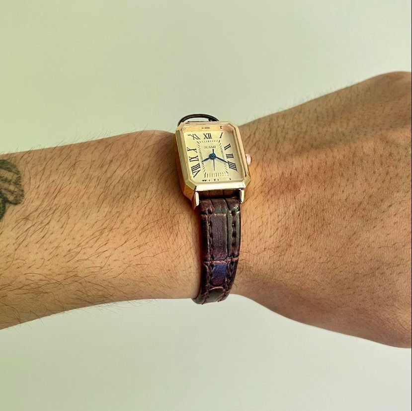 Jewelry × Vintage 2000s vintage style rectangle brown leather luxury watch Size ONE SIZE - 4 Thumbnail