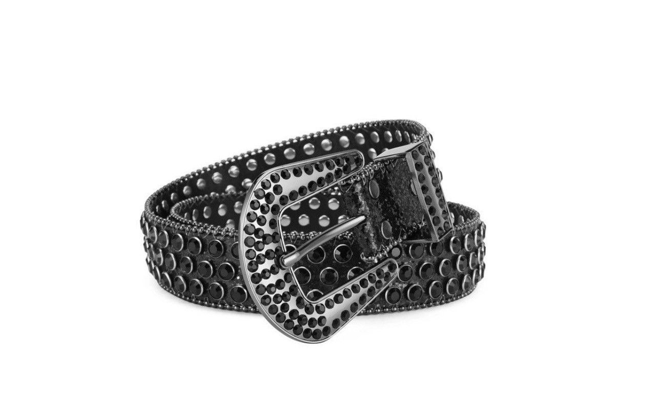 Leather × Vintage Black rhinestone shiny rivet belt Y2K Size ONE SIZE - 2 Thumbnail