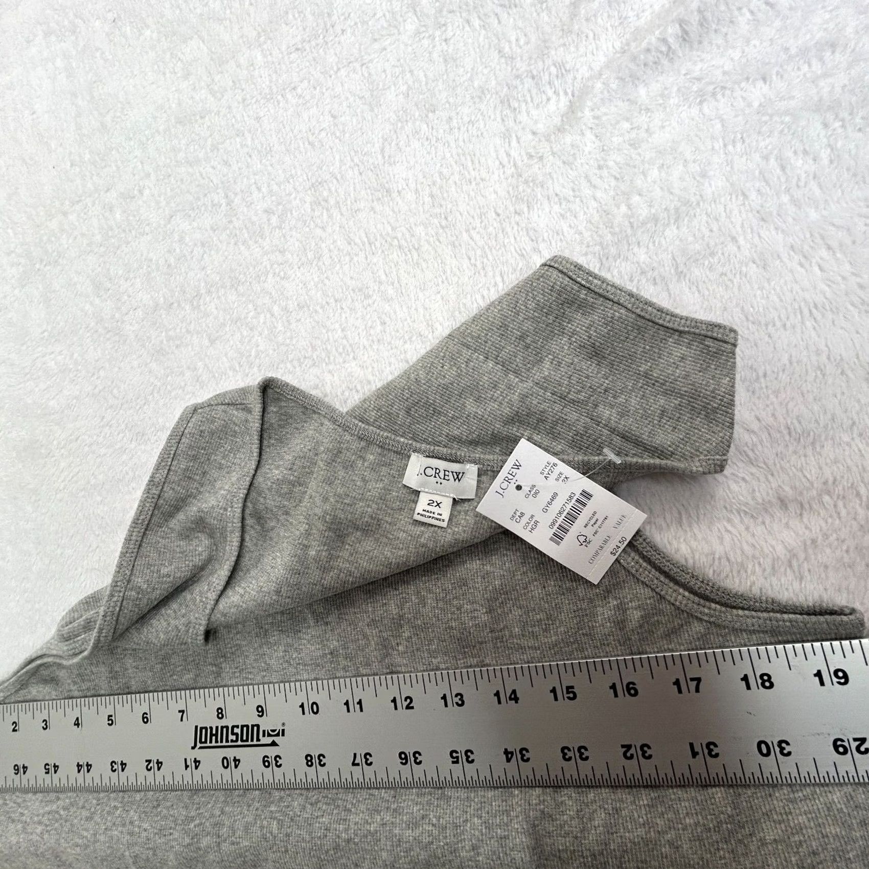 J.Crew J.Crew Women's Ribbed Cotton Tank Top 2X Gray Scoop Neck Casual Sleeveless Tank Top Size XXL / US 16-18 / IT 52-54 - 3 Thumbnail