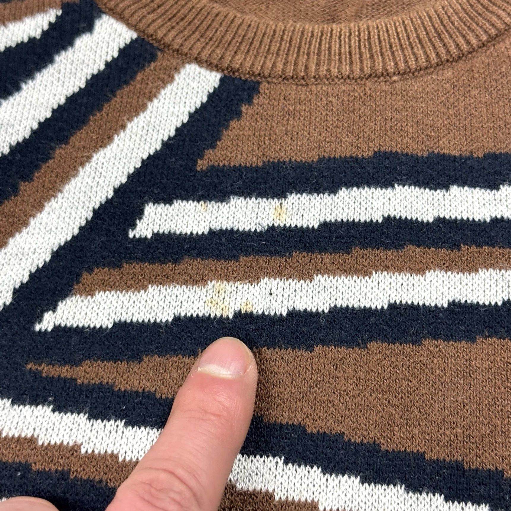 Perry Ellis MENS Perry Ellis Geometric Knit Sweater Crew Neck Brown SZ S / Regular Fit / Cotton Blend Abstract Art Pattern Size US S / EU 44-46 / 1 - 3 Thumbnail