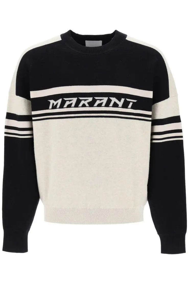 image of Isabel Marant O1S22I1N0324 Cotton Wool Sweater In Beige/black, Men's (Size Large)