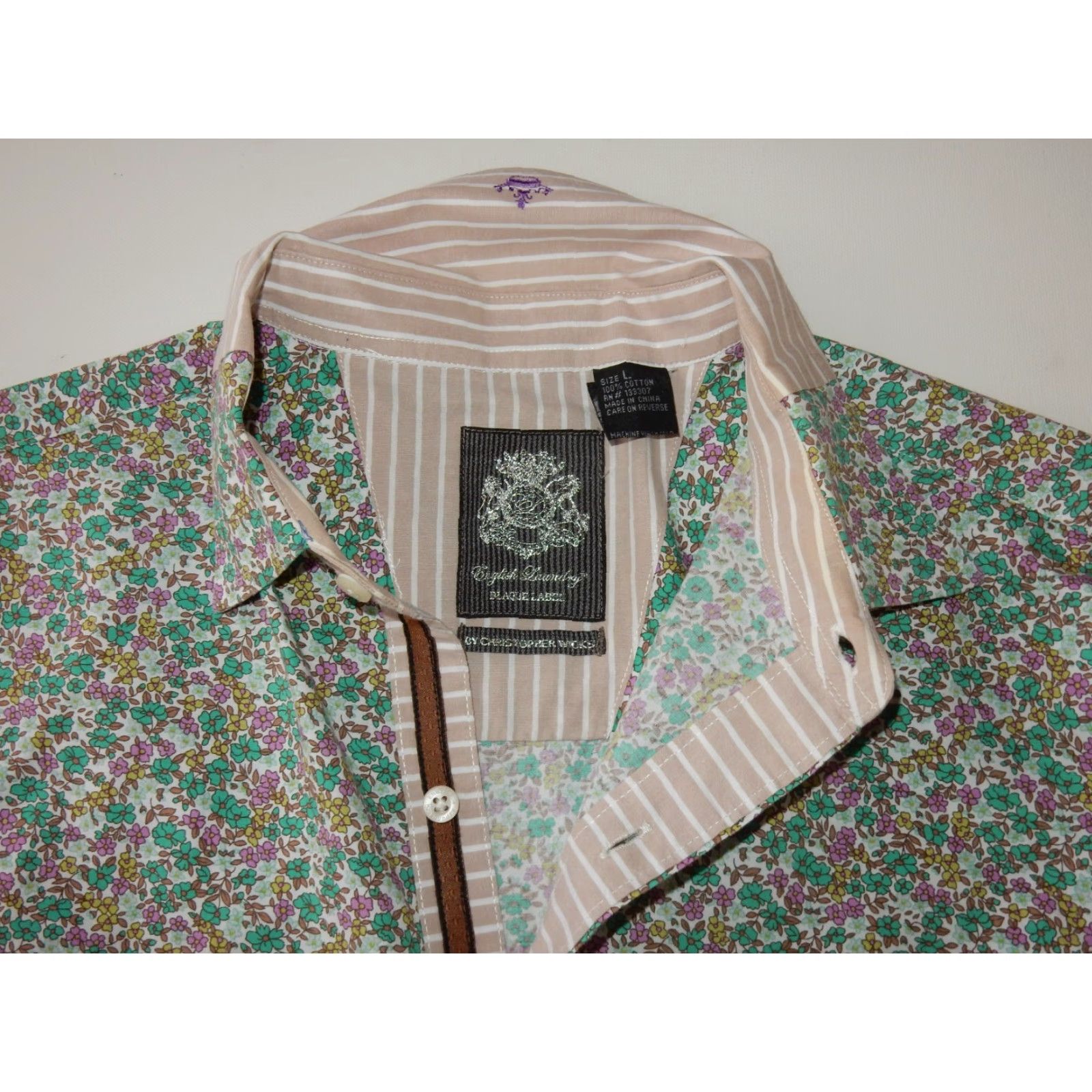 English Laundry VINTAGE English Laundry Men's Shirt Long Sleeve Floral Cotton Size Large Green Size US L / EU 52-54 / 3 - 6 Thumbnail