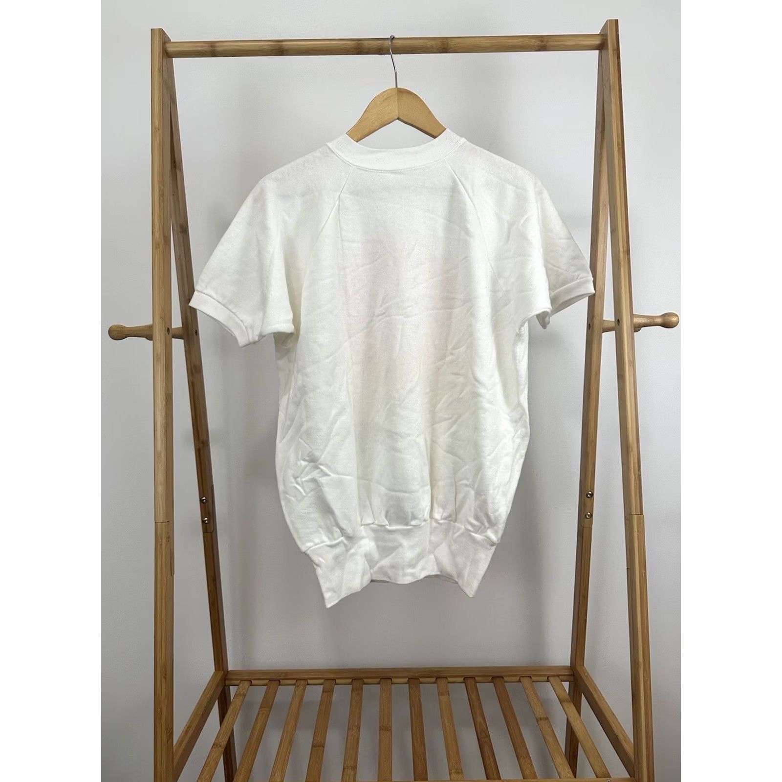 Vintage NWT VTG 70s 80s Why Sweat Raglan Crewneck Short Sleeve Sweatshirt Size L White Mens Sweatshirt 80s Yoga Fitness Gym Decade Theme Size US L / EU 52-54 / 3 - 2 Thumbnail