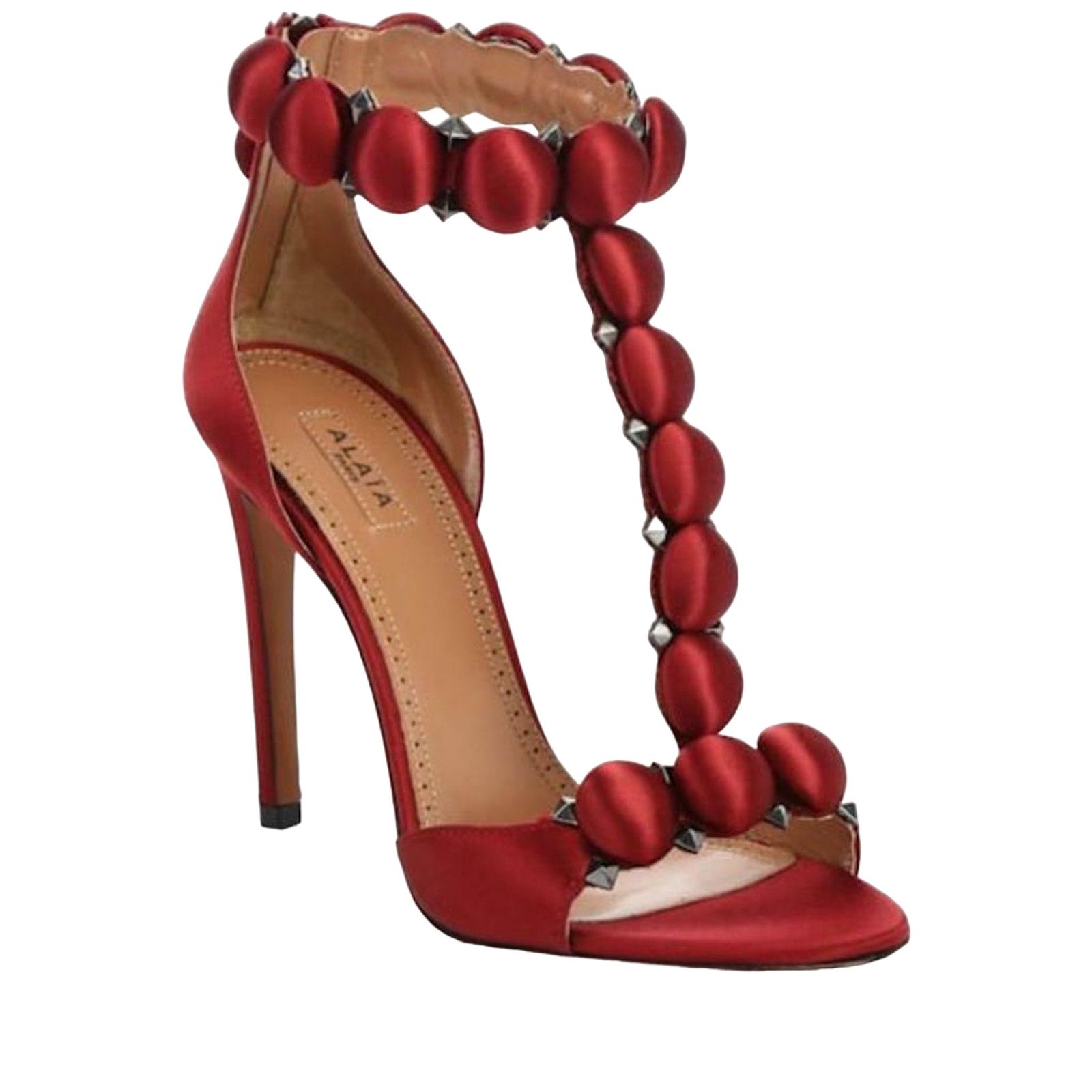 Alaia 110 Rouge Pompei Ankle T Strap Studded Sandal Heel Pump 36 Size US 6 / IT 36 - 1 Thumbnail