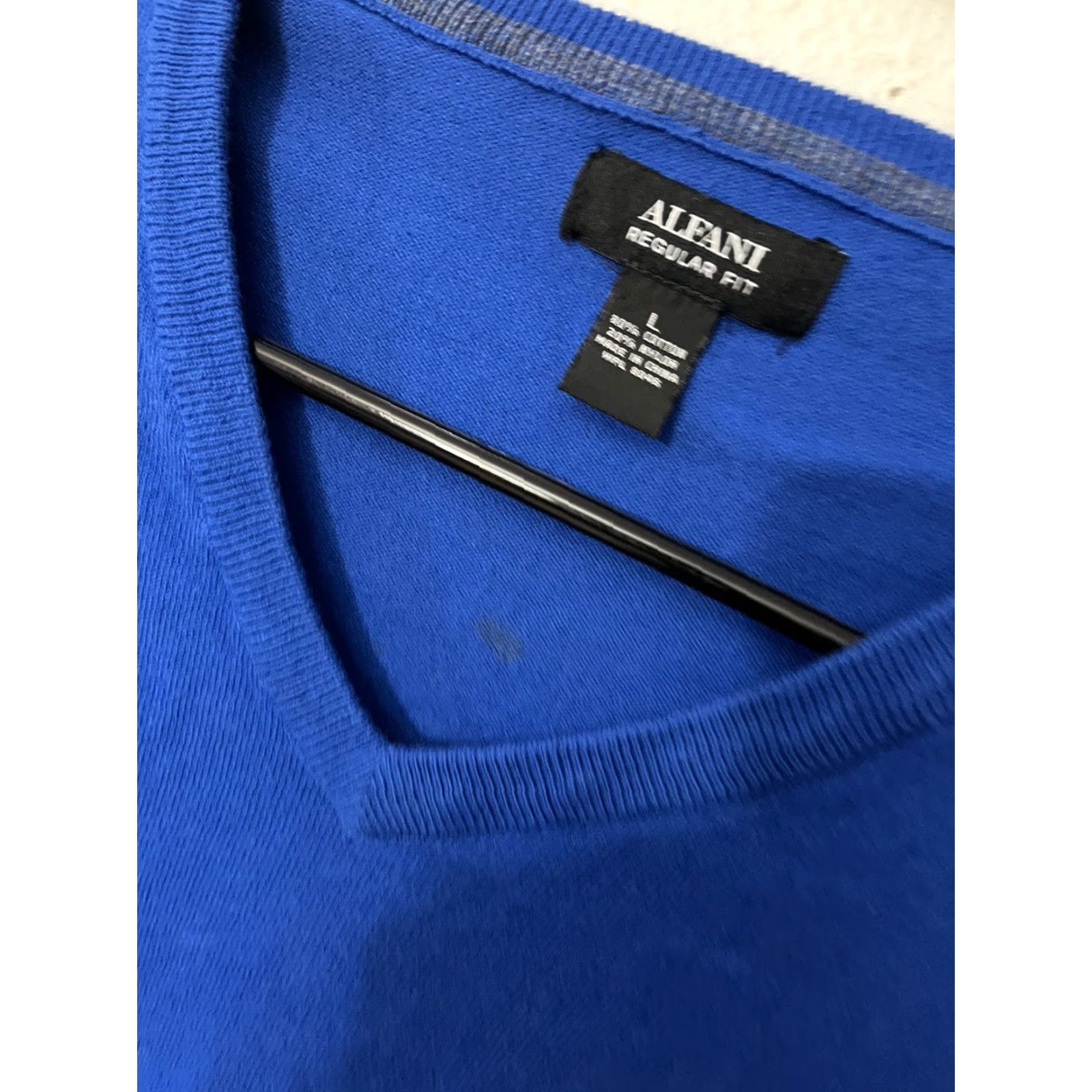 Alfani ALFANI L Mens Long Sleeve V-Neck Blue Cotton Sweater Shirt Top Regular Fit Size US L / EU 52-54 / 3 - 2 Thumbnail