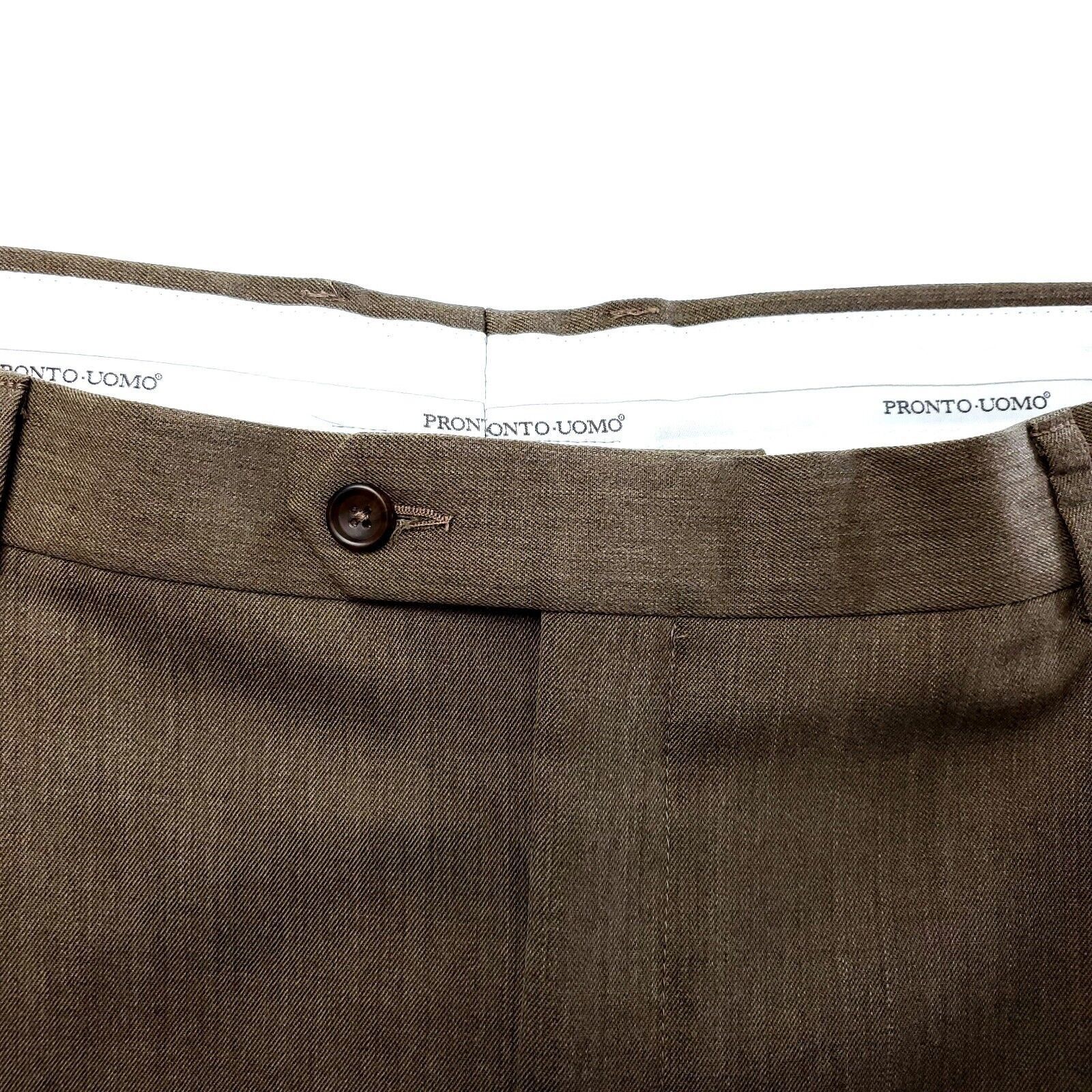 Pronto Uomo Pronto Uomo Heavy Wool Dress Pants 39/29 Brown Pleated High Size 38R - 2 Thumbnail