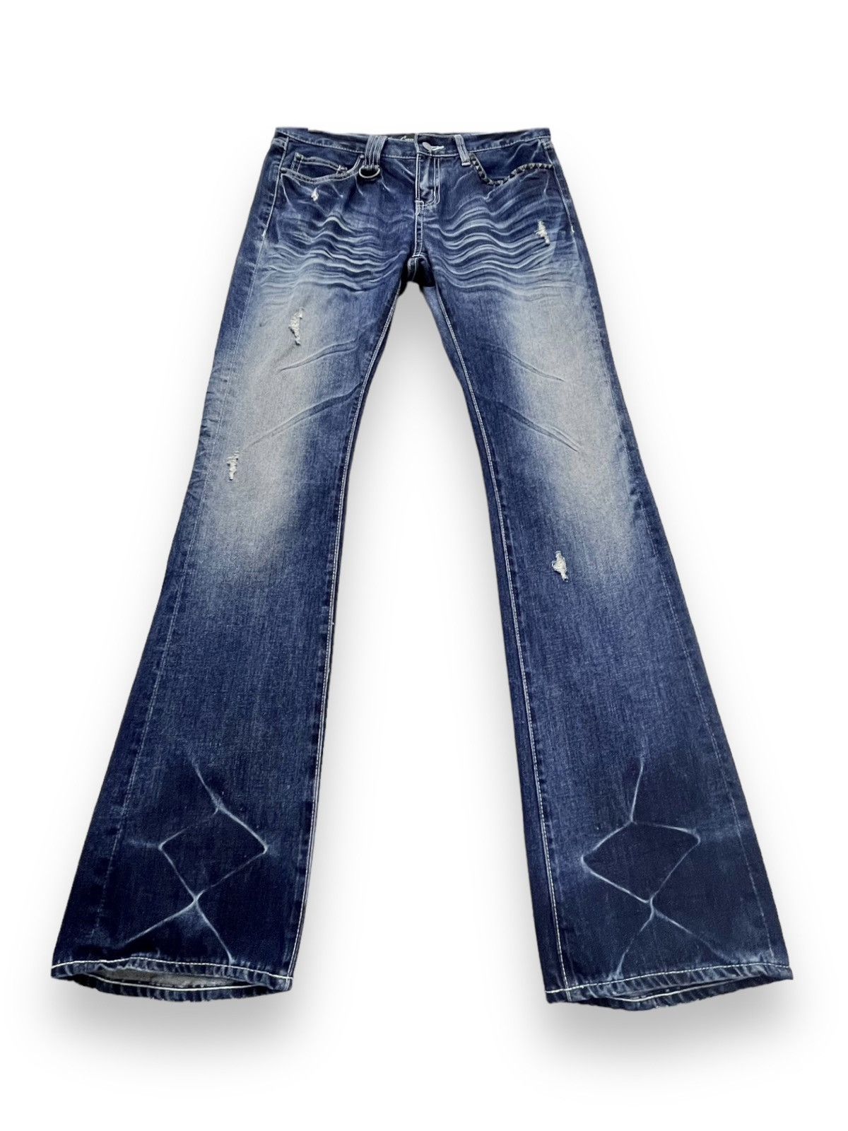 Blue Blue Japan FLARE🔥Vintage CAVARIA PUNK Studded Distressed Blue Denim Size US 32 / EU 48 - 2 Thumbnail