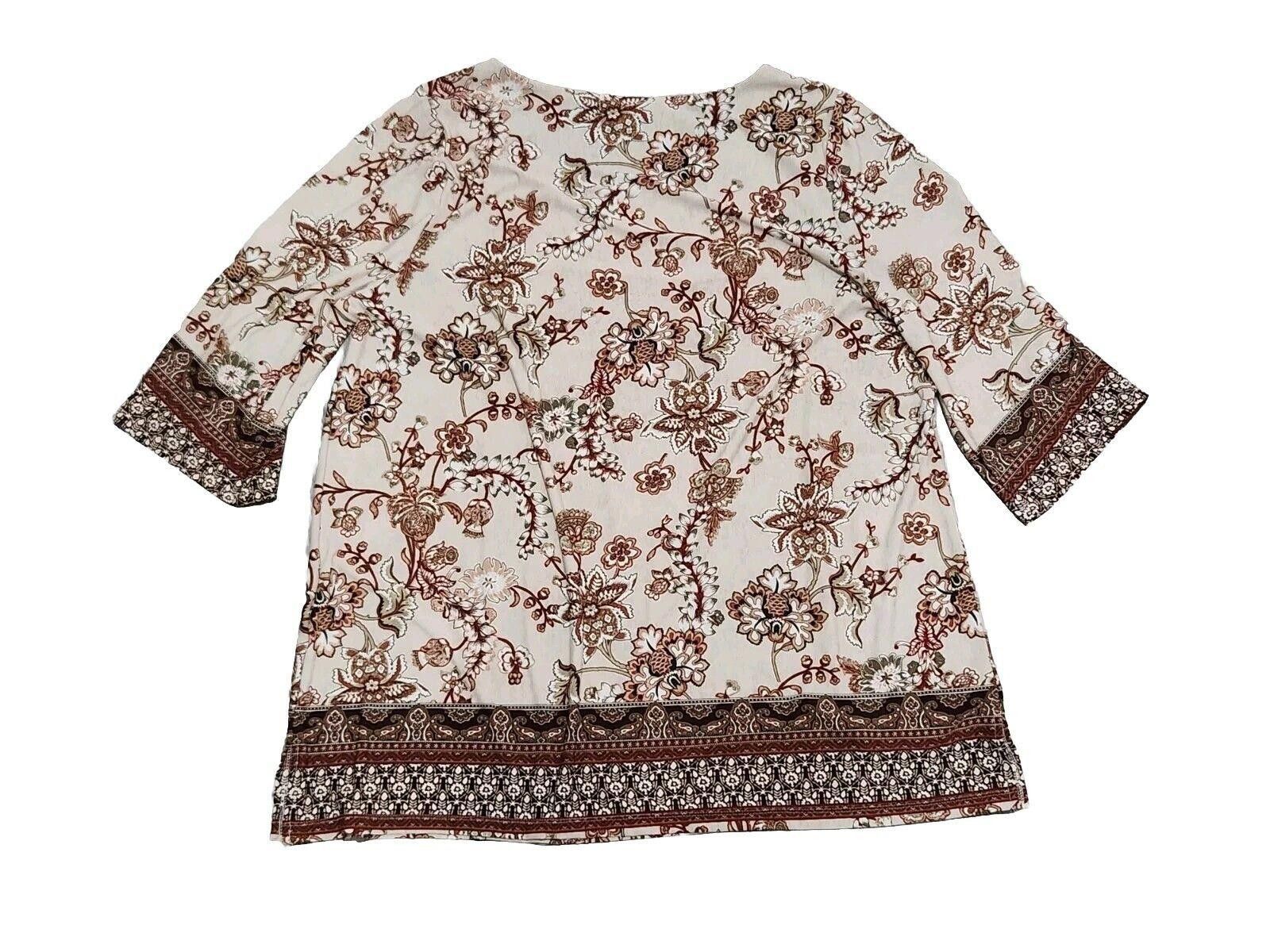Designer Corvia Blouse 3x Plus Size Nuetral Brown Floral 3/4 Sleeve Size 3XL / US 20-22 - 2 Thumbnail