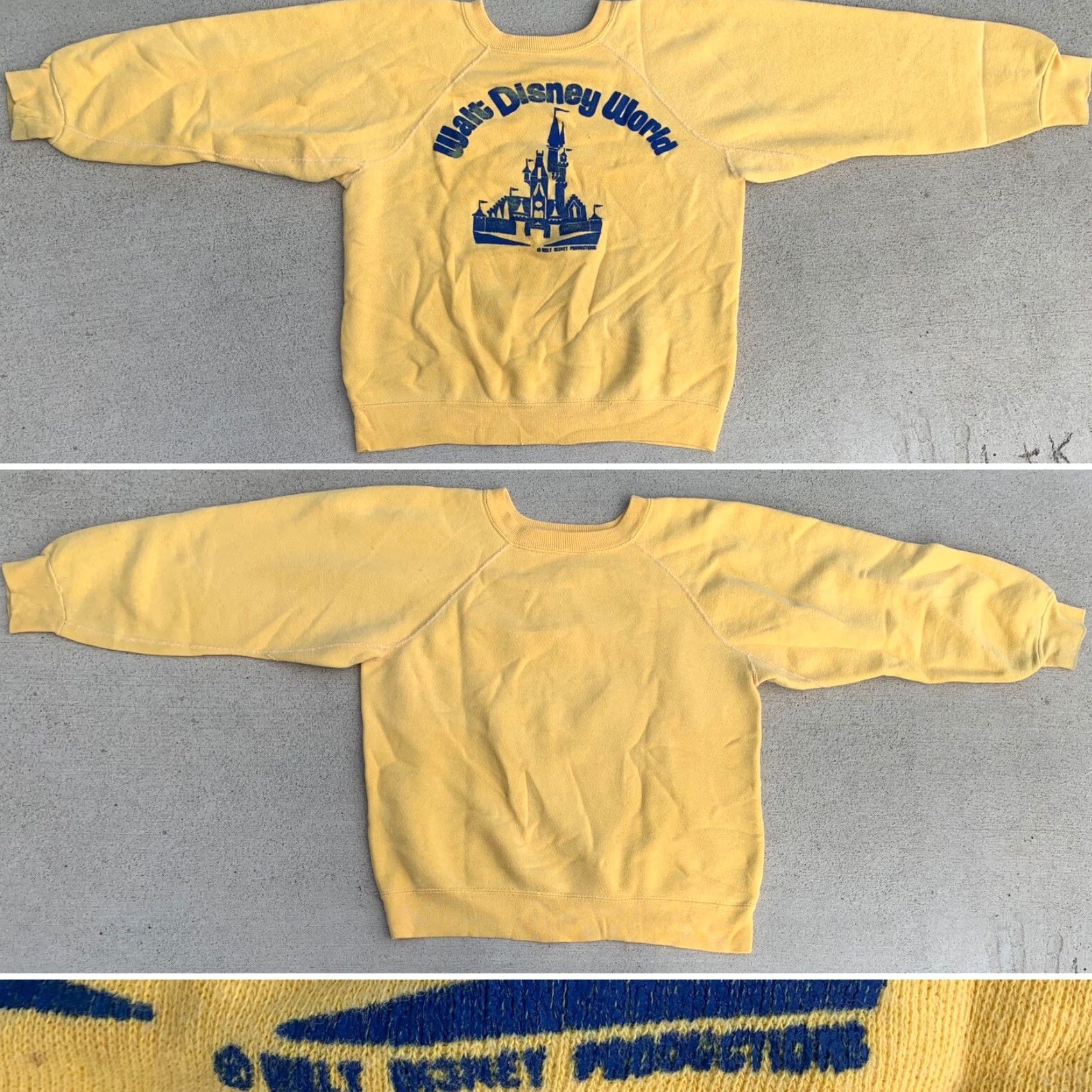 Disney VINTAGE Walt Disney Productions Raglan Sweatshirt S Men Yellow 80s Cartoon USA Retro Graphic Print pullover Size US S / EU 44-46 / 1 - 3 Thumbnail