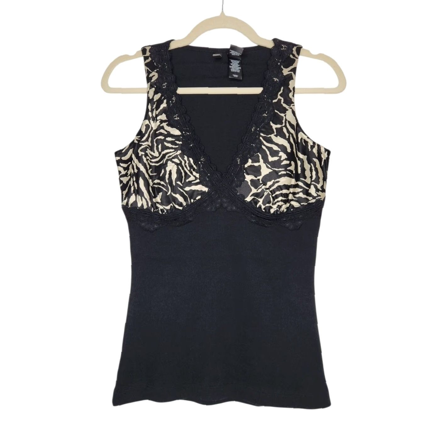 Vintage VINTAGE Bisou Bisou Tank Top Black Zebra Animal Print Lace Y2K Goth Punk M Women Shirt Size M / US 6-8 / IT 42-44 - 2 Thumbnail