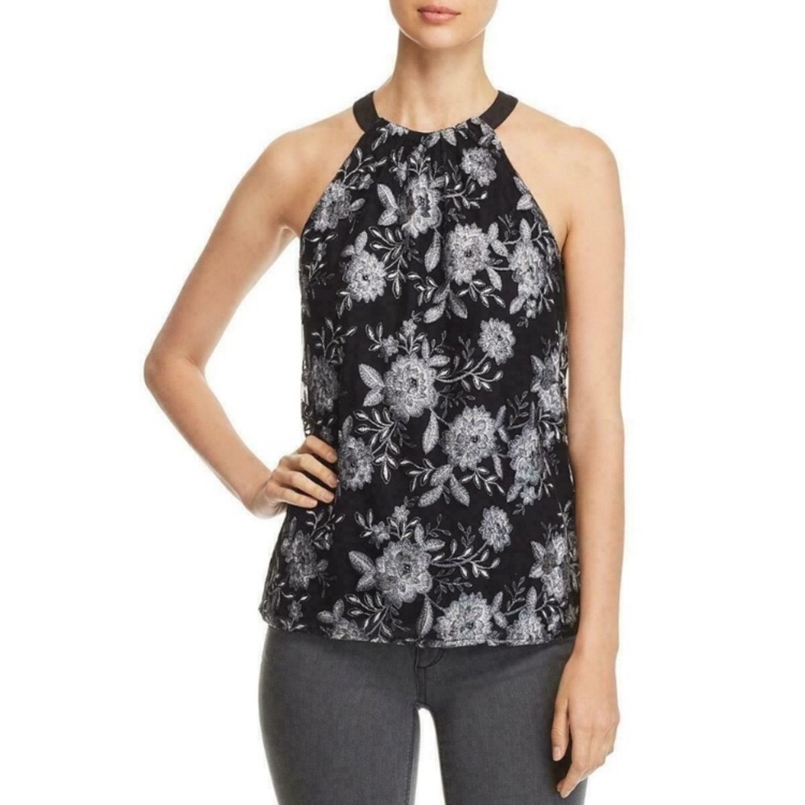 Bloomingdale's Le Gali black silver embroidered lace top small Size S / US 4 / IT 40 - 1 Thumbnail