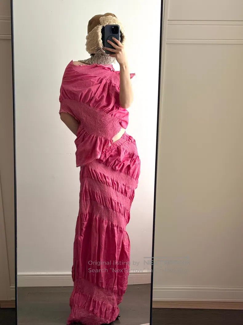 Issey Miyake Issey Miyake Pink Irregular Ruched Set (Top & Long Skirt) Size M / US 6-8 / IT 42-44 - 6 Thumbnail