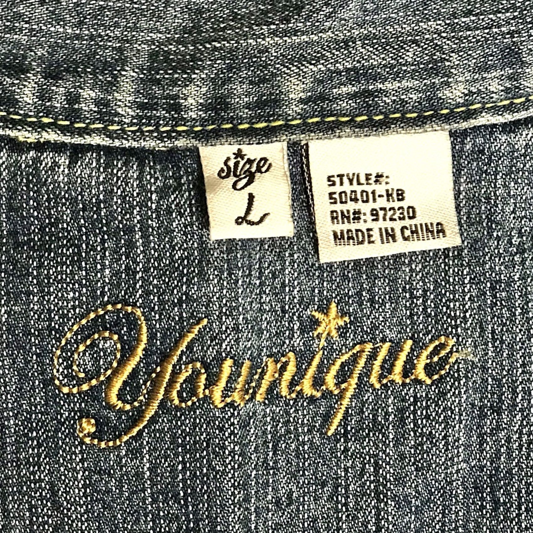 Denime Younique Women Denim Jacket Blue Acid Wash Button-Up Cropped Casual Regular L Jacket Mens Womens Girls Size 36" / US 14 / IT 50 - 3 Thumbnail