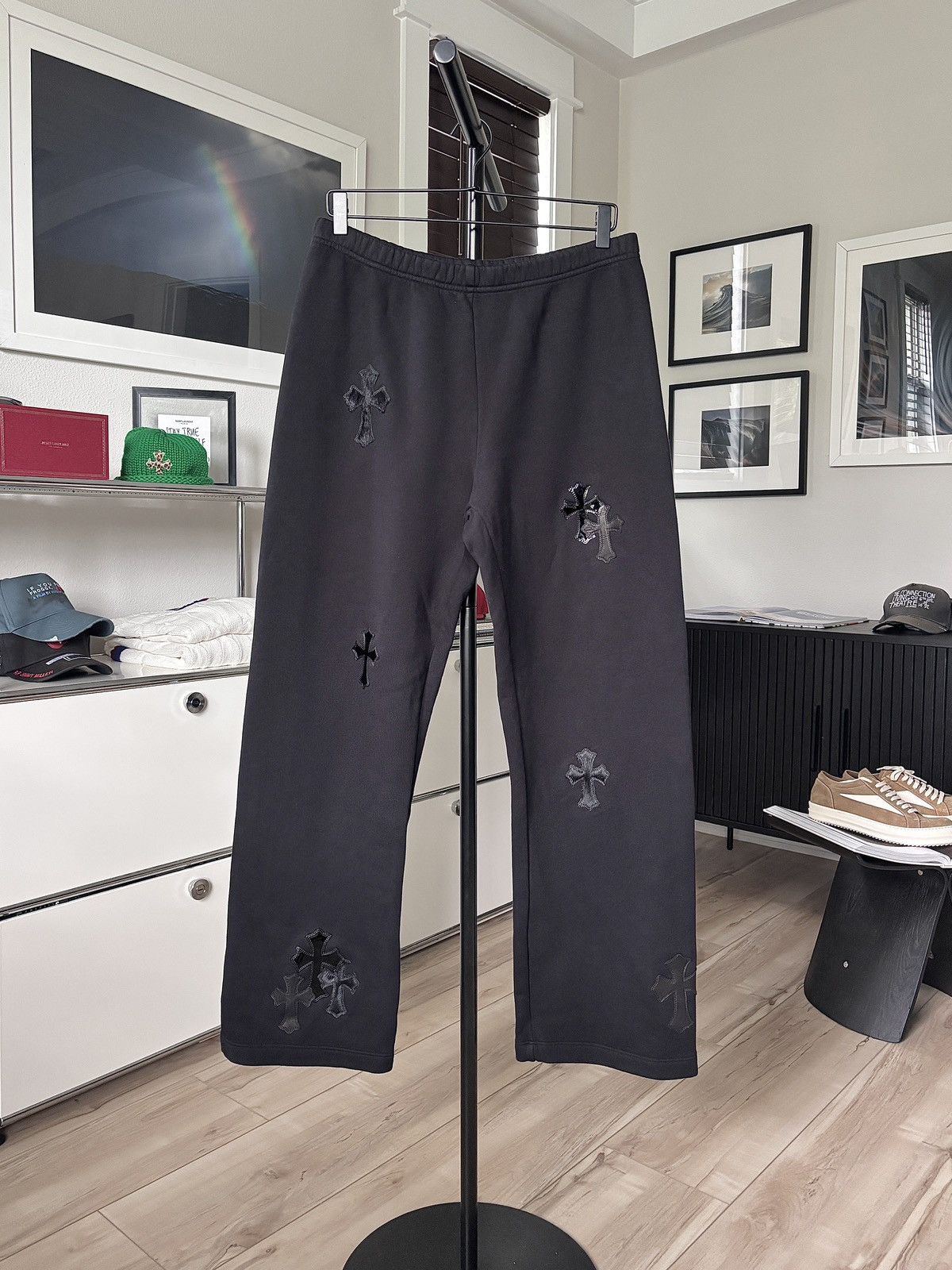 Chrome Hearts LEATHER HAIR PONY CROSS PATCH SWEATPANTS Size US 32 / EU 48 - 1 Thumbnail