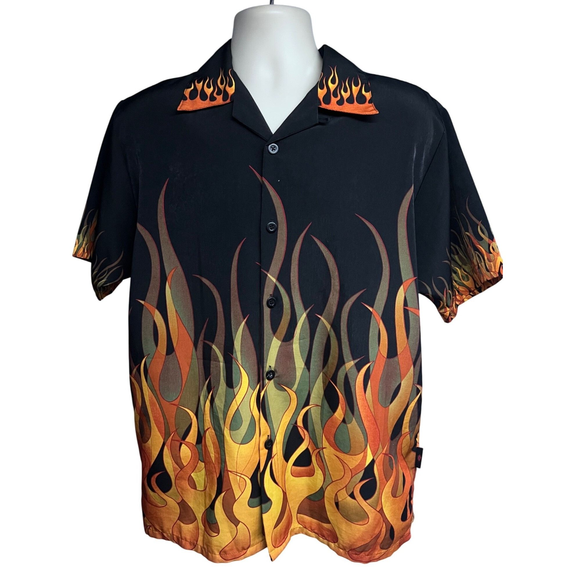 Dragonfly Dragonfly Mens Black Vintage Flames Retro Rockabilly Button Size US S / EU 44-46 / 1 - 1 Thumbnail