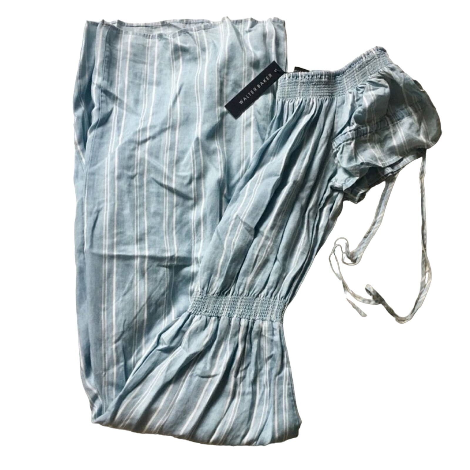 Nordstrom NEW WALTER BAKER Blue White Pinstripe Wide Leg Jumpsuit Size 28" / US 6 / IT 42 - 6 Thumbnail