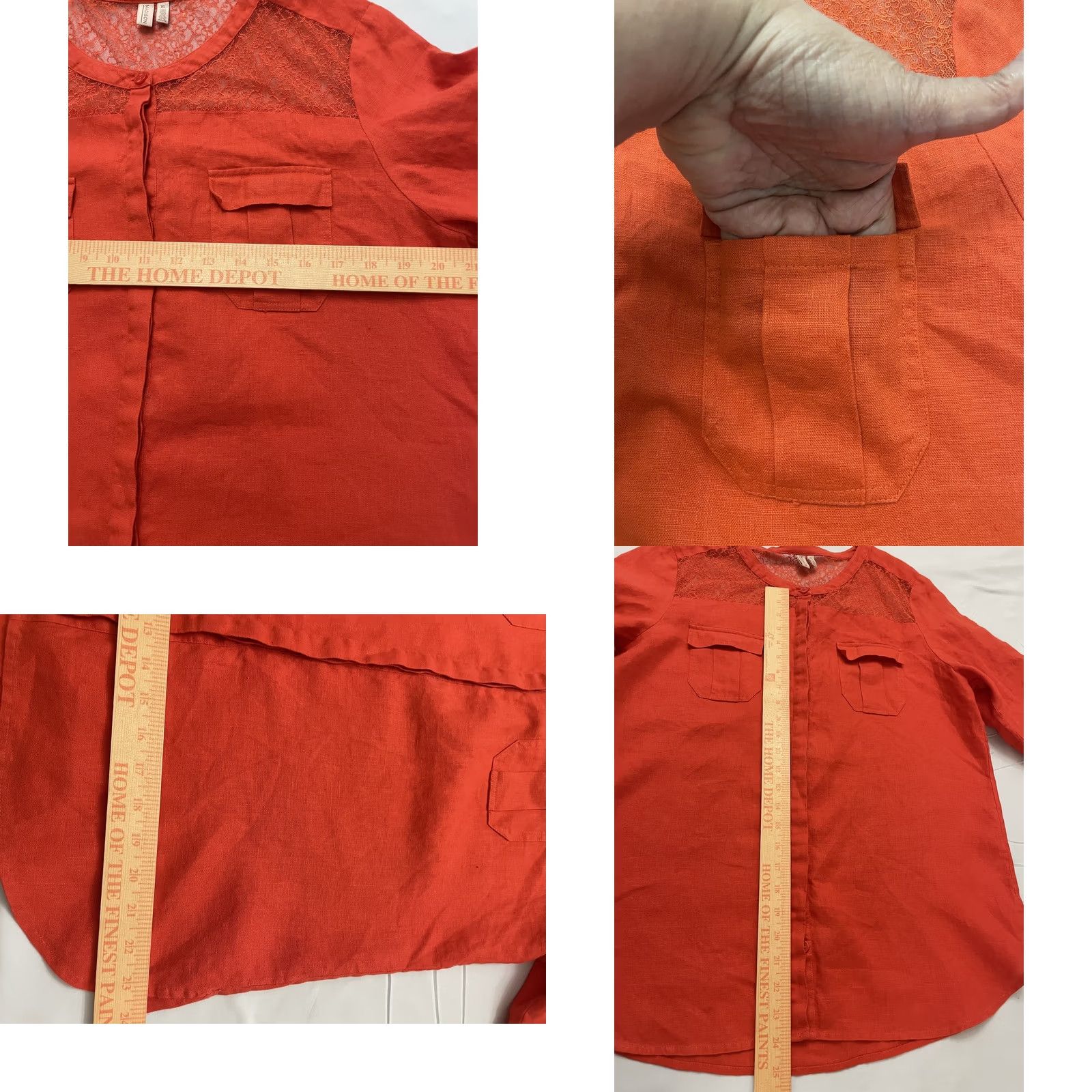 Madison Madison Shirt Womens XL Red Linen Lace Tunic Long Sleeve Button Front Pockets Size XL / US 12-14 / IT 48-50 - 8 Thumbnail