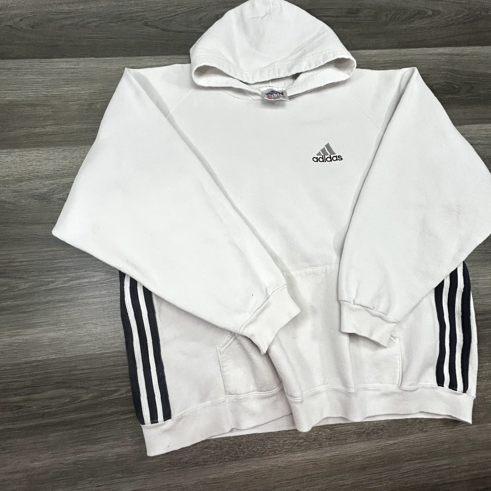 Adidas VINTAGE adidas Hoodie Mens XL White 3-Stripes Sweatshirt Pullover Size US XL / EU 56 / 4 - 3 Thumbnail