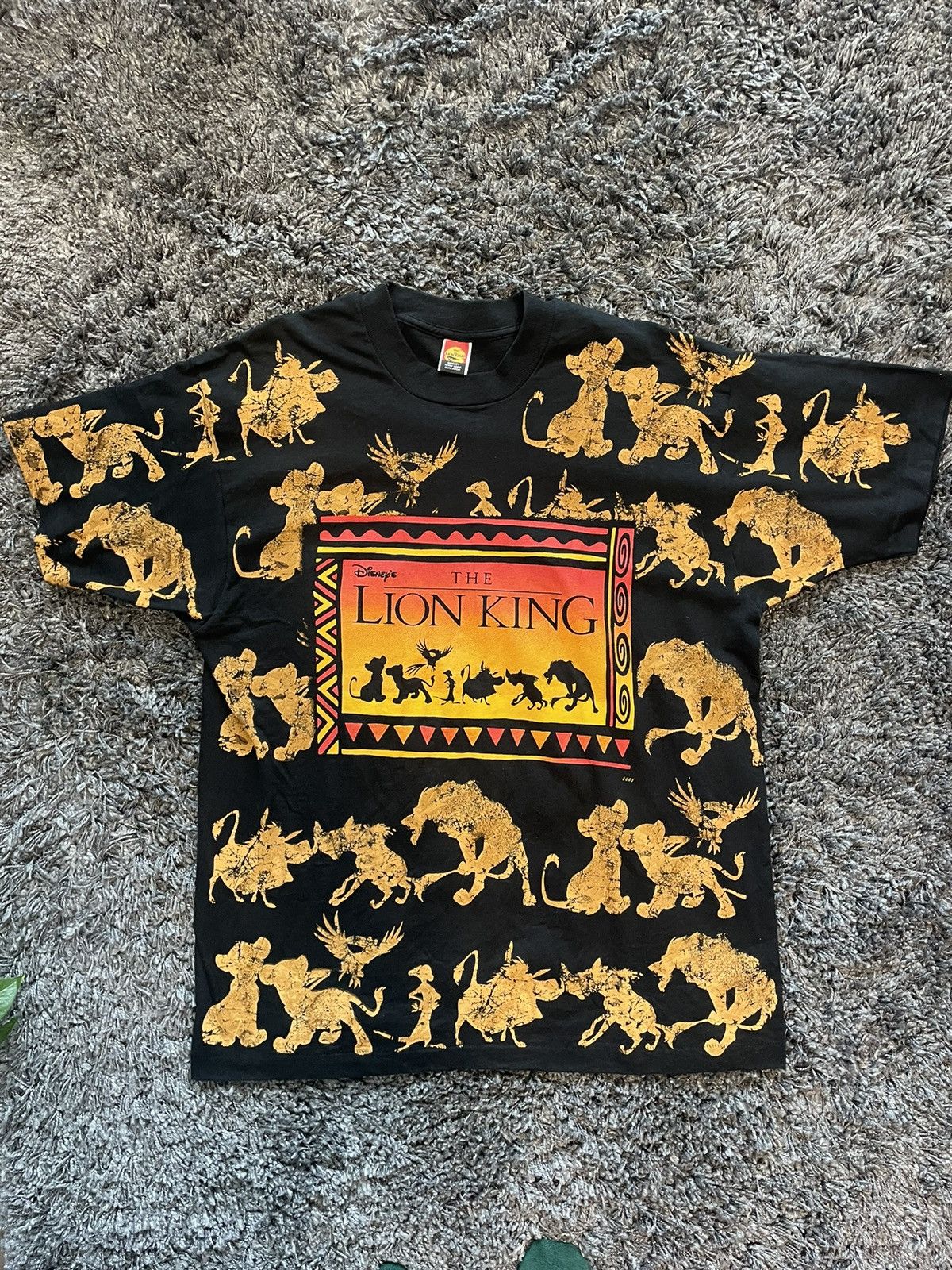 image of Disney x Vintage All Over Print Lion King Promo T Shirt in Black, Men's (Size XL)