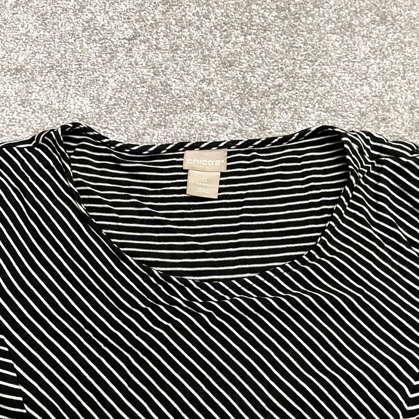 Vintage Chico's Shift T-Shirt Dress Womens 0 Black White Striped Long Sleeve Pockets Casual Shirt Dress Size XS / US 0-2 / IT 36-38 - 4 Thumbnail