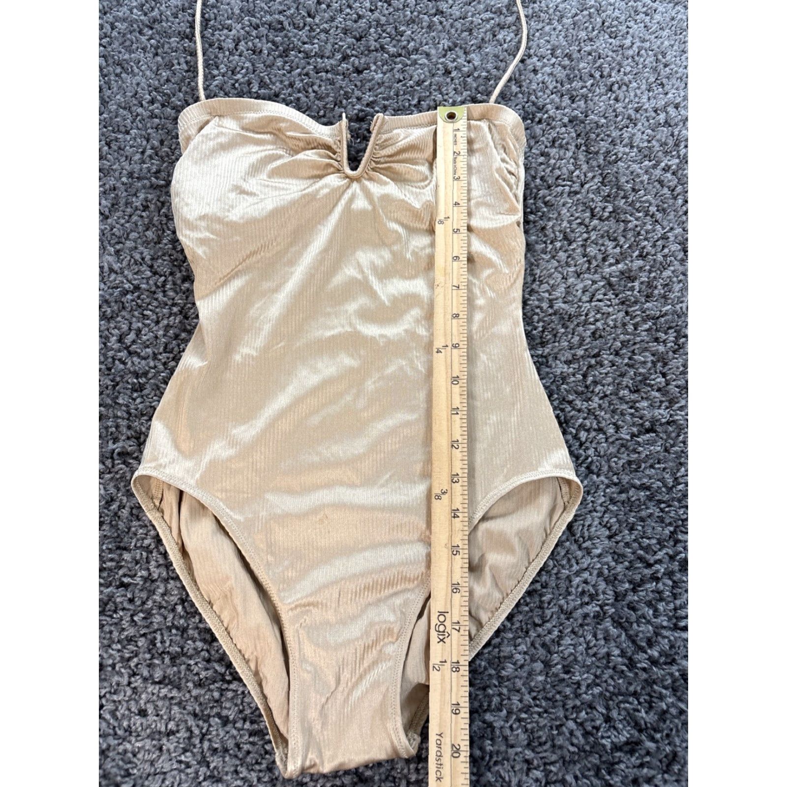 Saks Fifth Avenue VINTAGE Saks Fifth Avenue One Piece Swimsuit Womens Size 8 Gold Metallic Halter Swimsuit Womens Gold Halter 8 Size ONE SIZE - 2 Thumbnail