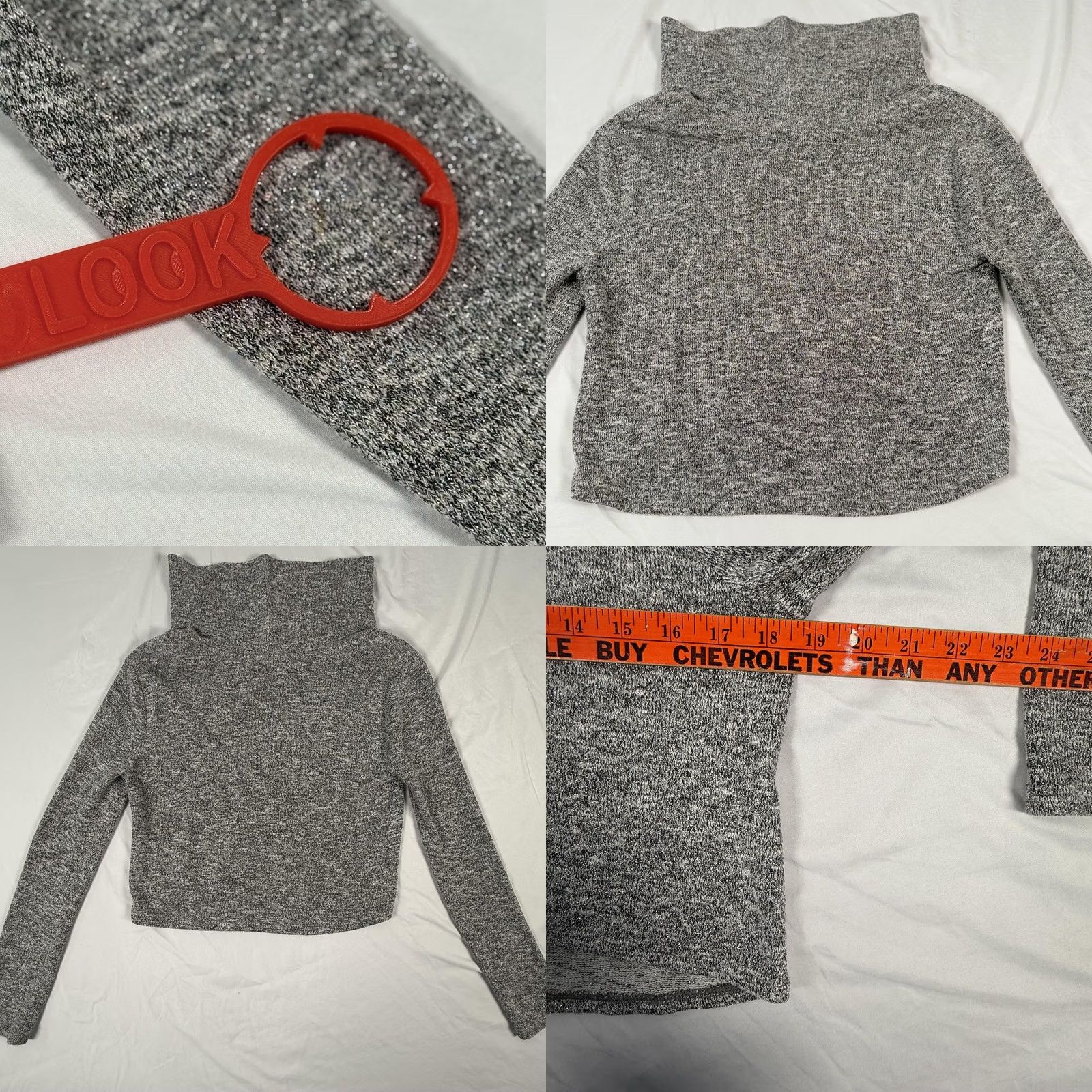 White House Black Market White House Black Market Sweater Small Gray Silver Metallic Cowl Neck Knit Cropped Sparkle Festive Size S / US 4 / IT 40 - 8 Thumbnail